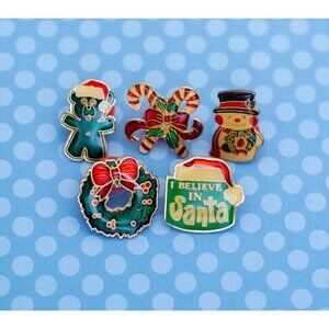 Vintage Minimalist Christmas Gold Tone 5 Piece Pin Lot-M10